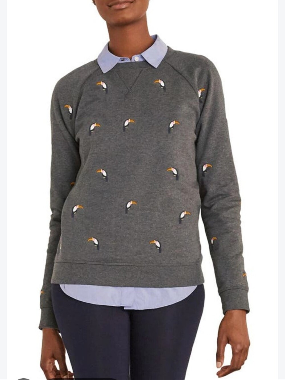 Boden Charcoal Toucan Embroidered Crewneck Sweater - Women's